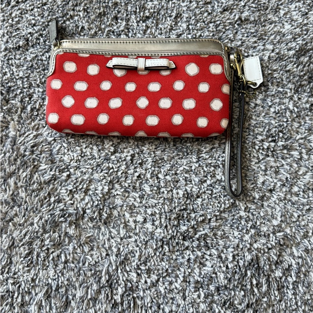 Coach Red and White Polka Dot Wristlet